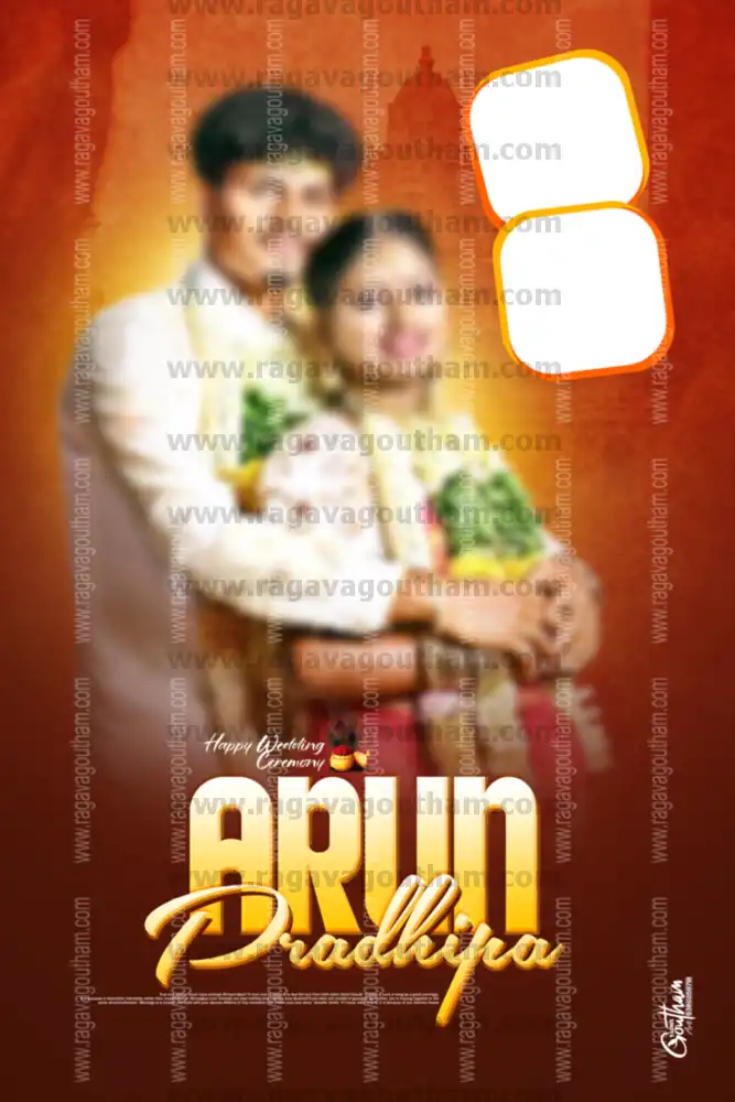 Traditional Temple Red & Gold Wedding Photo Frame PSD