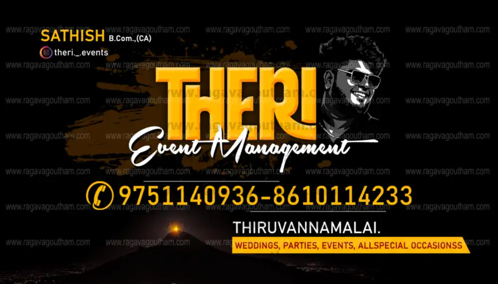 Theri Event Management DJ and Catering Black Gold Flex Banner PSD